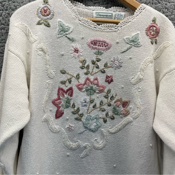 Vtg Shenanigans Knit Sweater Women L Floral Grandma Cottage Core Style Beaded - Picture 6 of 10